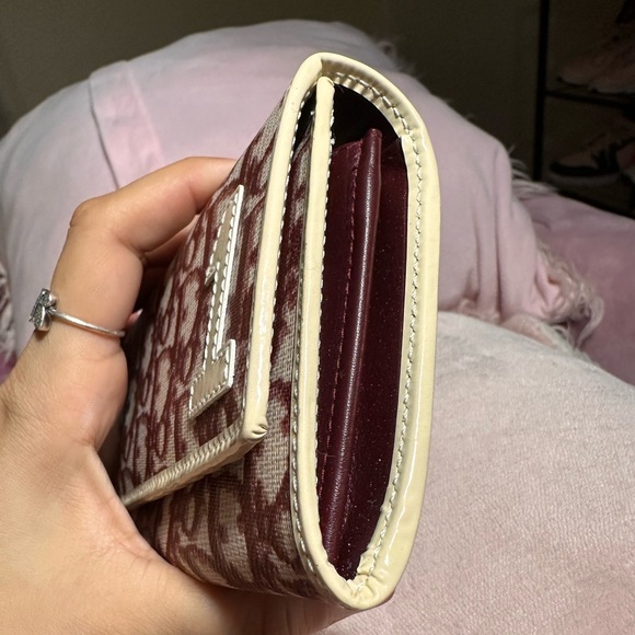 DIOR Trotter Canvas Leather Long Bifold Wallet Rogue Burgundy - Picture 7 of 15